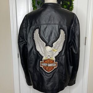 WILSON Black and Blue Leather Jacket w/ HARLEY DAVIDSON EMBROIDERED EAGLE